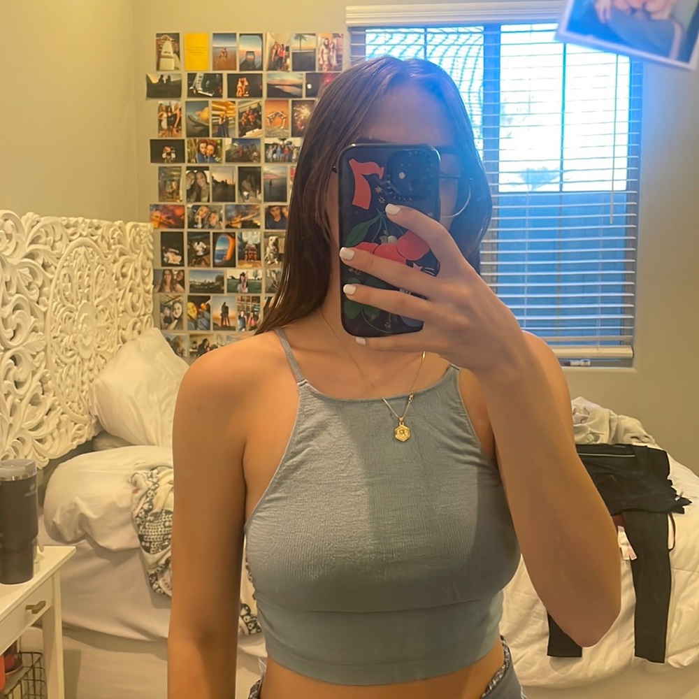 urban outfitters backless ribbed top dusty blue